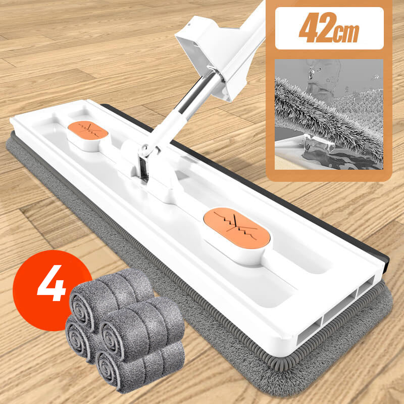 Hands-Free Mop Microfiber, 54-Inch Handle | Blue or White, 2/4/6 Pads | Self-Wringing, No Hands in Dirty Water