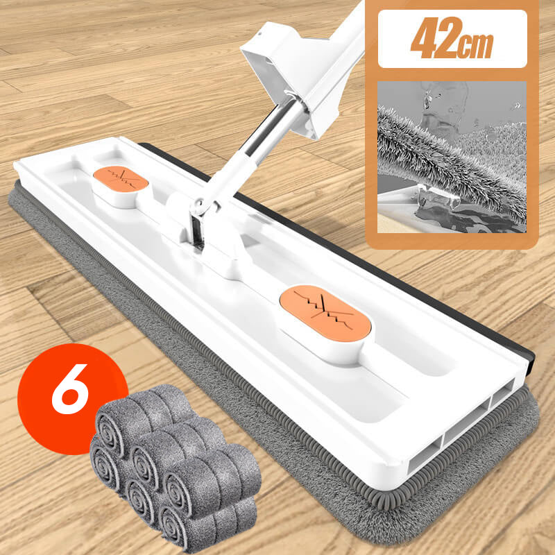 Hands-Free Mop Microfiber, 54-Inch Handle | Blue or White, 2/4/6 Pads | Self-Wringing, No Hands in Dirty Water