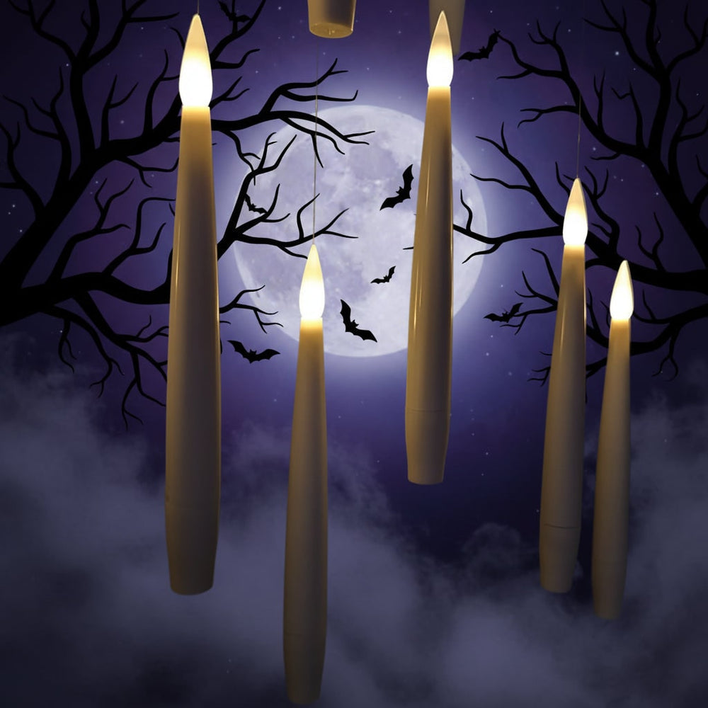 Hanging Flameless LED Taper Candles Halloween | Remote Control Battery Operated | Floating Glow, No Flame No Smoke