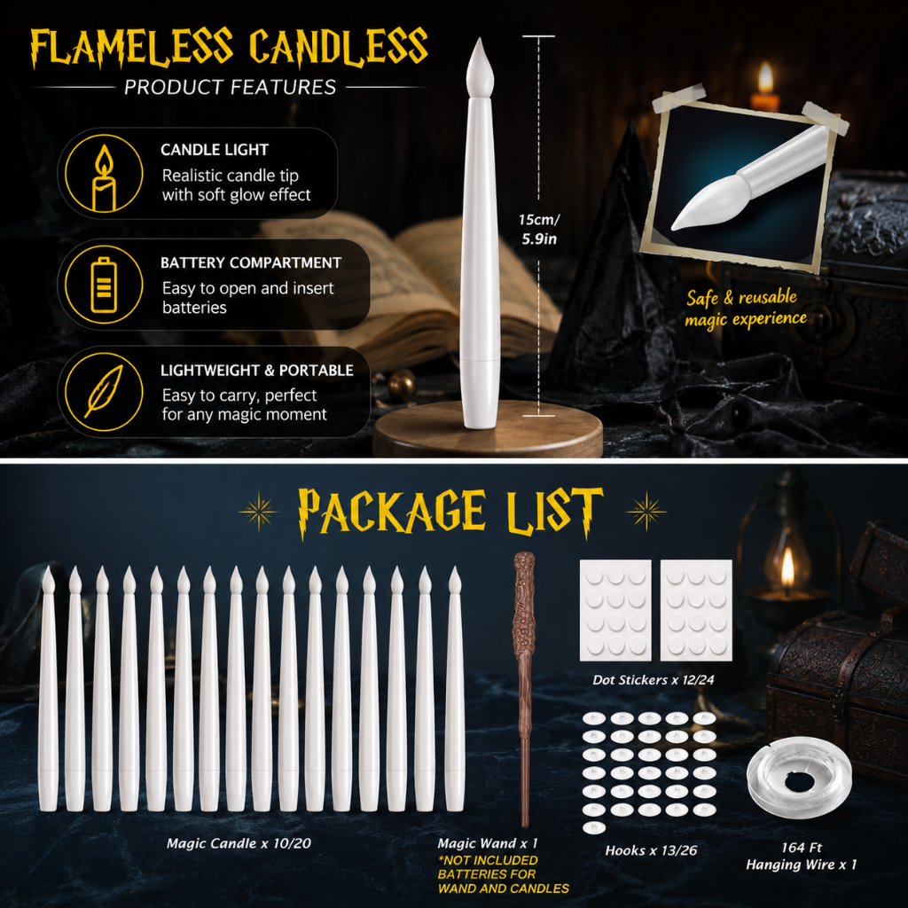 Hanging Flameless LED Taper Candles Halloween | Remote Control Battery Operated | Floating Glow, No Flame No Smoke