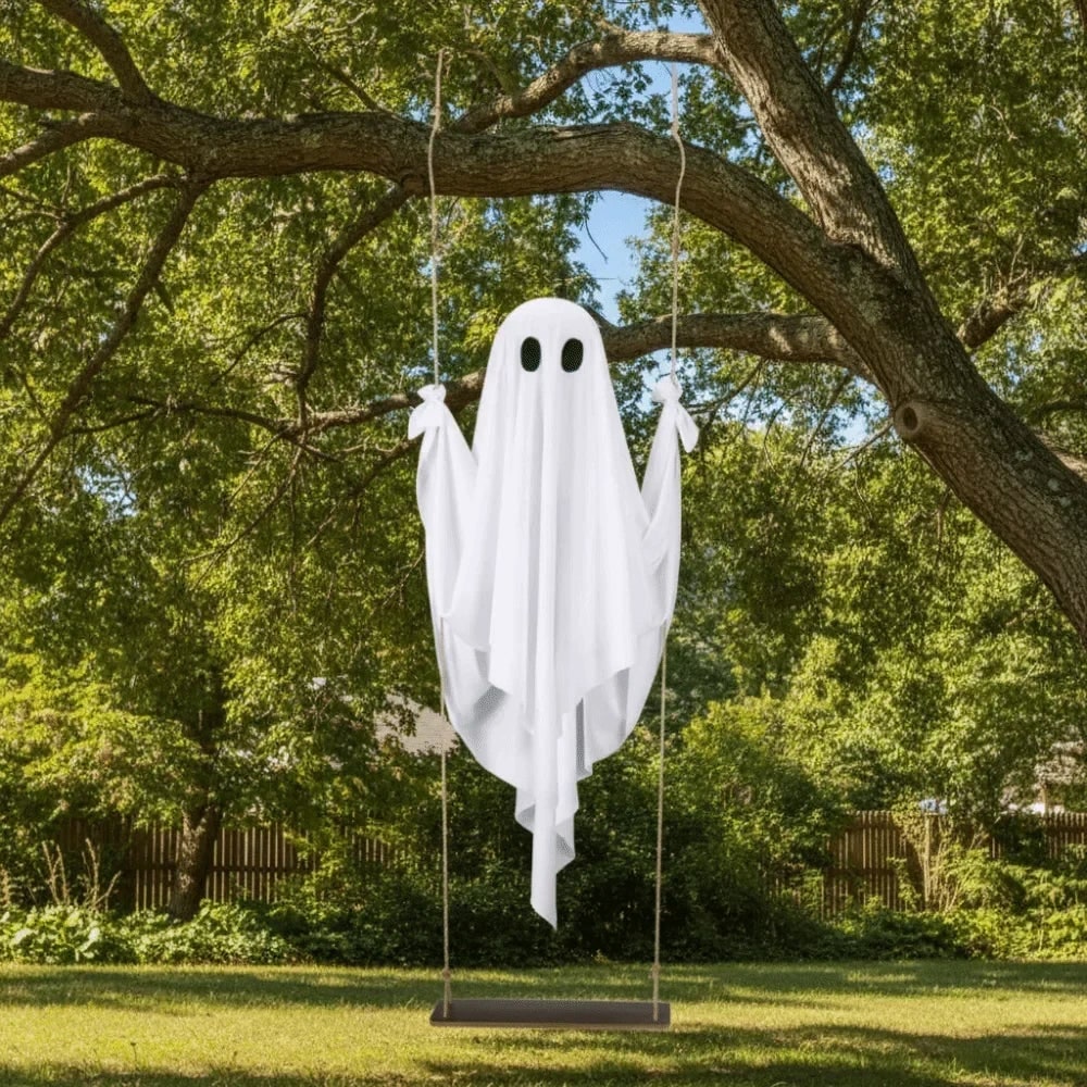 Hanging Ghost Halloween Decoration | LED Light with Remote Control | Weather-Resistant Swing Effect for Outdoor Yard