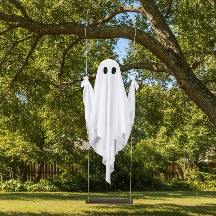 Hanging Ghost Halloween Decoration | LED Light with Remote Control | Weather-Resistant Swing Effect for Outdoor Yard