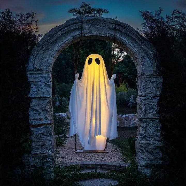 Hanging Ghost Halloween Decoration | LED Light with Remote Control | Weather-Resistant Swing Effect for Outdoor Yard