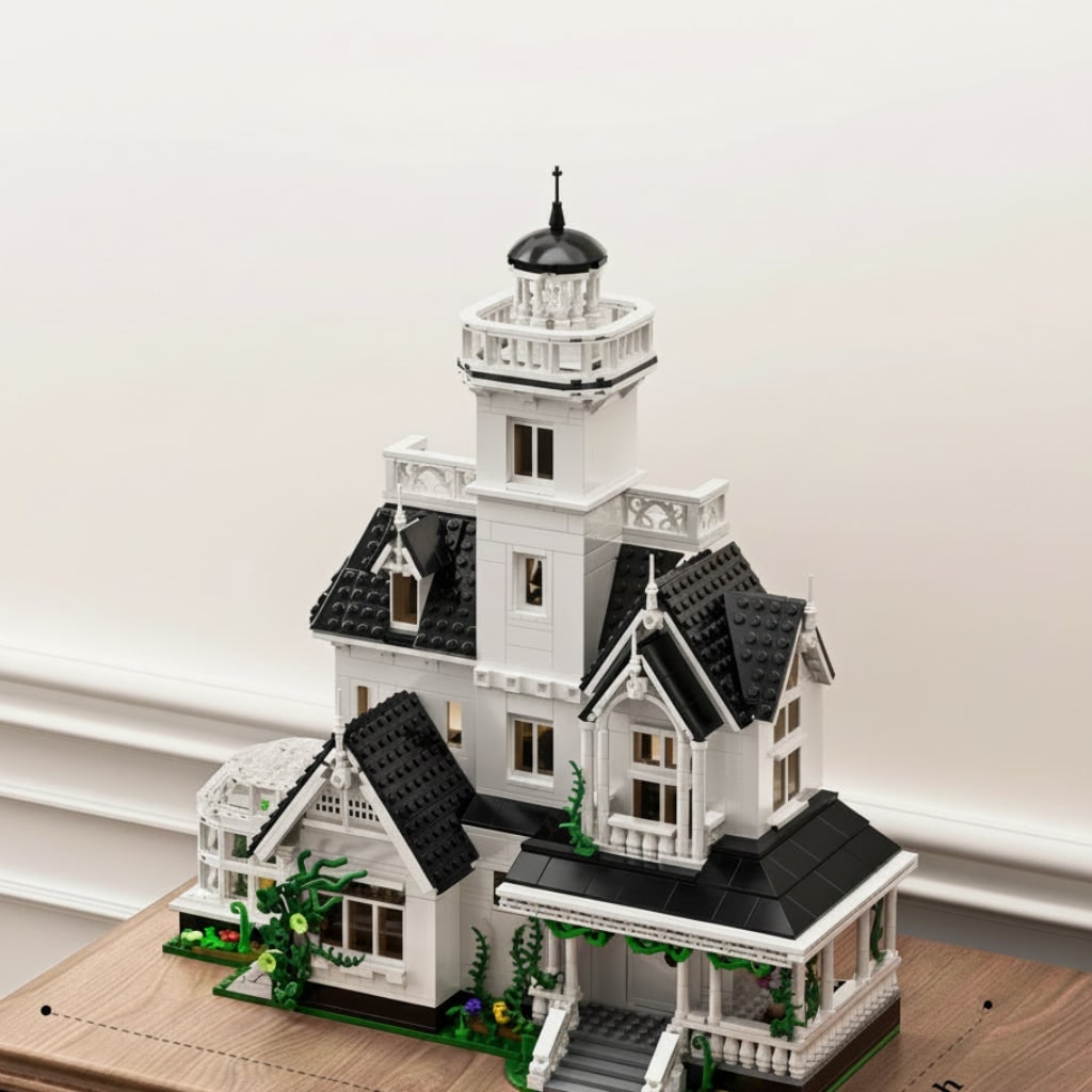Haunted House Building Block Set | LED Lights, Gothic Victorian Design | Plastic Bricks, Reusable Halloween Décor