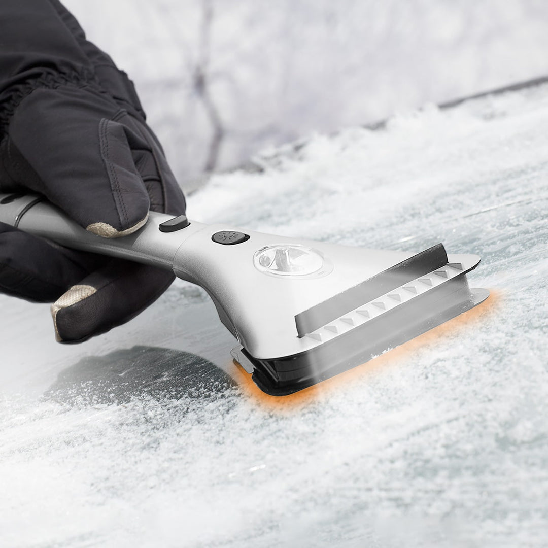 Heated Windscreen Ice Scraper Extendable Handle | LED Light &amp; 12V Car Adapter | Melts Ice in Minutes, No Scratching