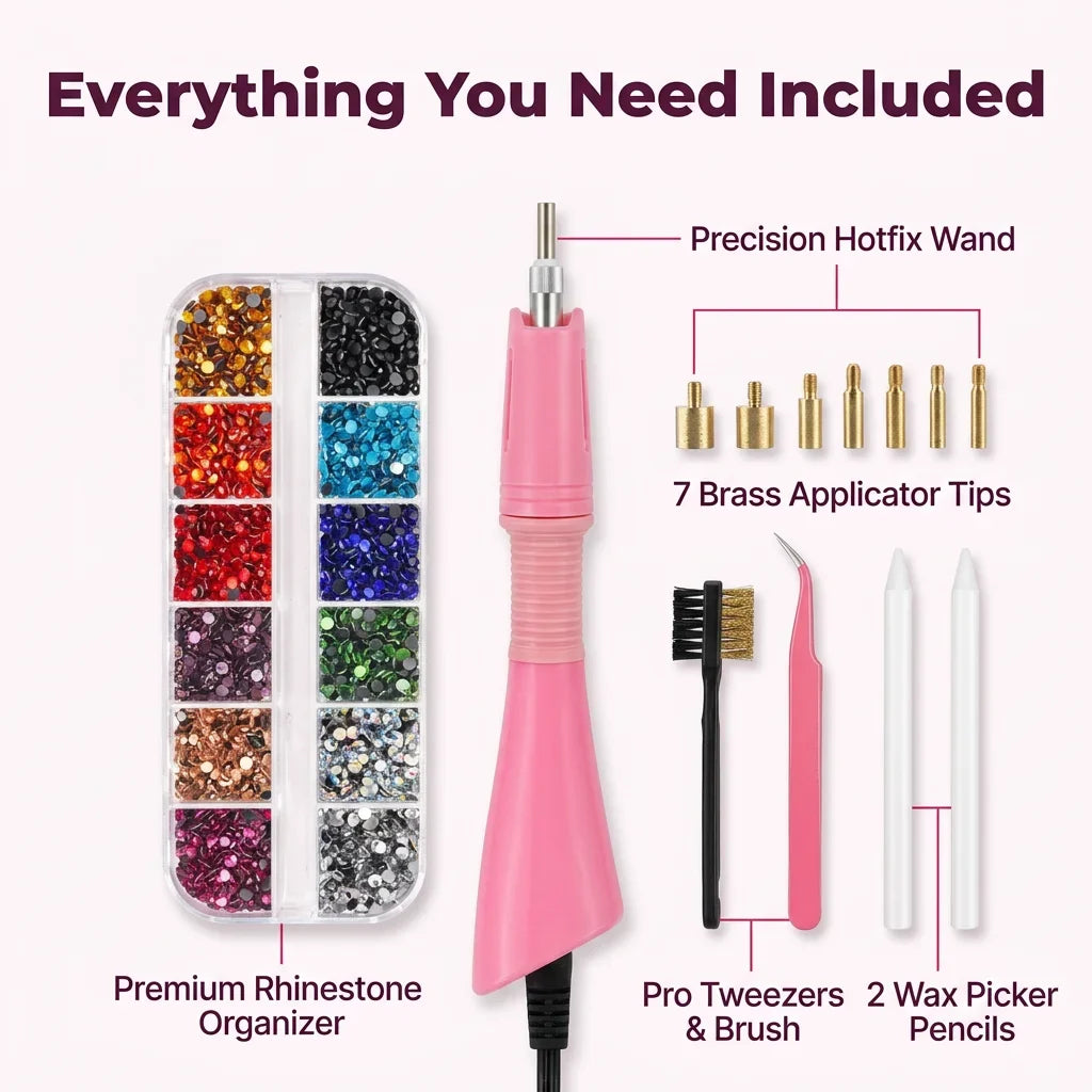Hotfix Rhinestone Applicator Wand | 7 Interchangeable Tips 0.2-0.7 cm | Fast-Heating Craft Tool for Denim, Leather &amp; Fabric