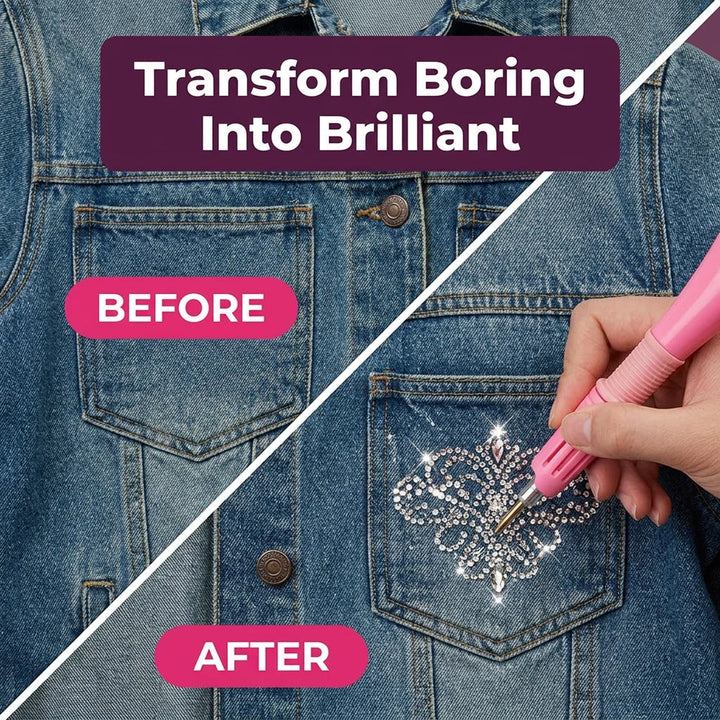 Hotfix Rhinestone Applicator Wand | 7 Interchangeable Tips 0.2-0.7 cm | Fast-Heating Craft Tool for Denim, Leather &amp; Fabric