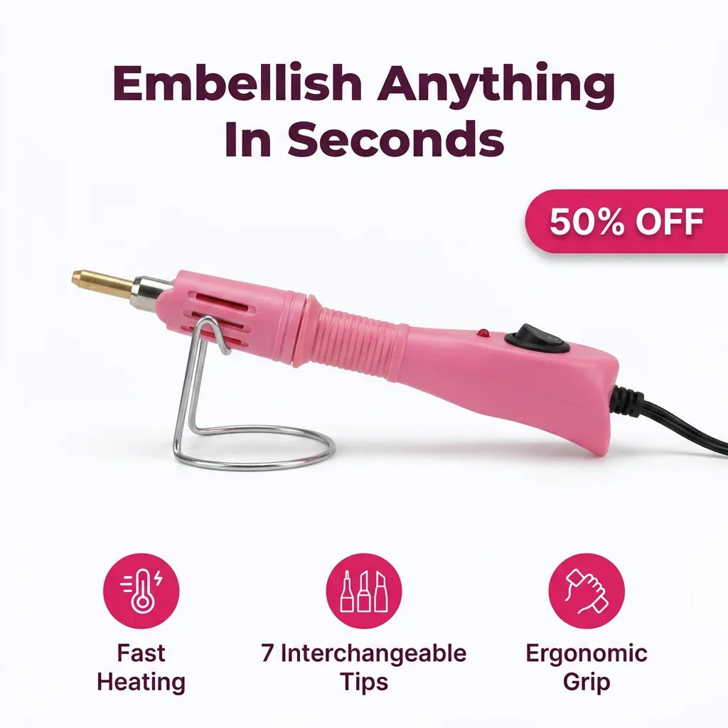 Hotfix Rhinestone Applicator Wand | 7 Interchangeable Tips 0.2-0.7 cm | Fast-Heating Craft Tool for Denim, Leather & Fabric