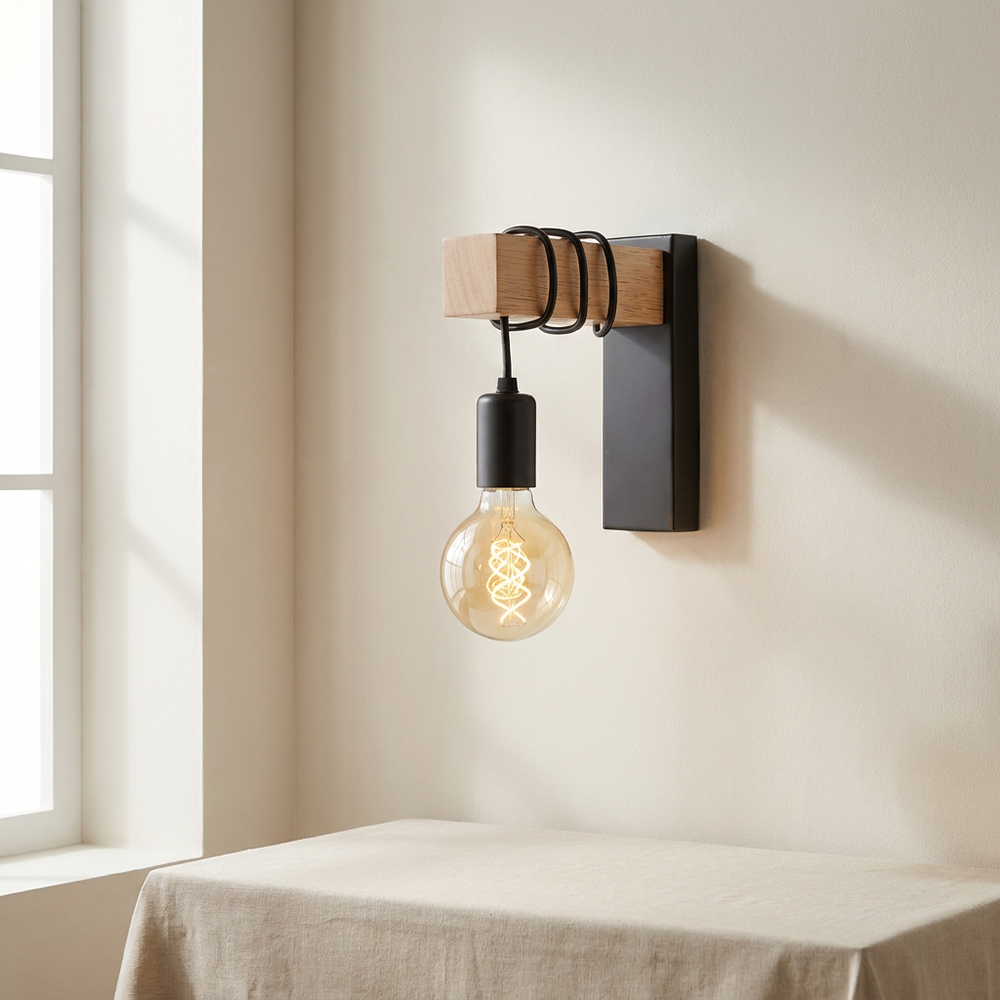 Industrial Wall Sconce | Exposed Bulb, Coiled Arm Detail