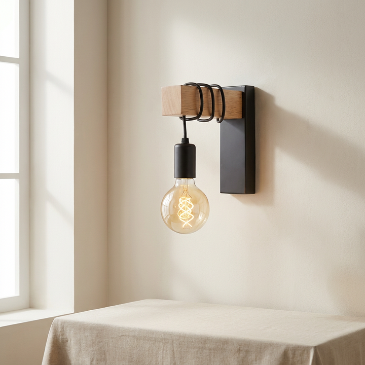 Industrial Wall Sconce | Exposed Bulb, Coiled Arm Detail
