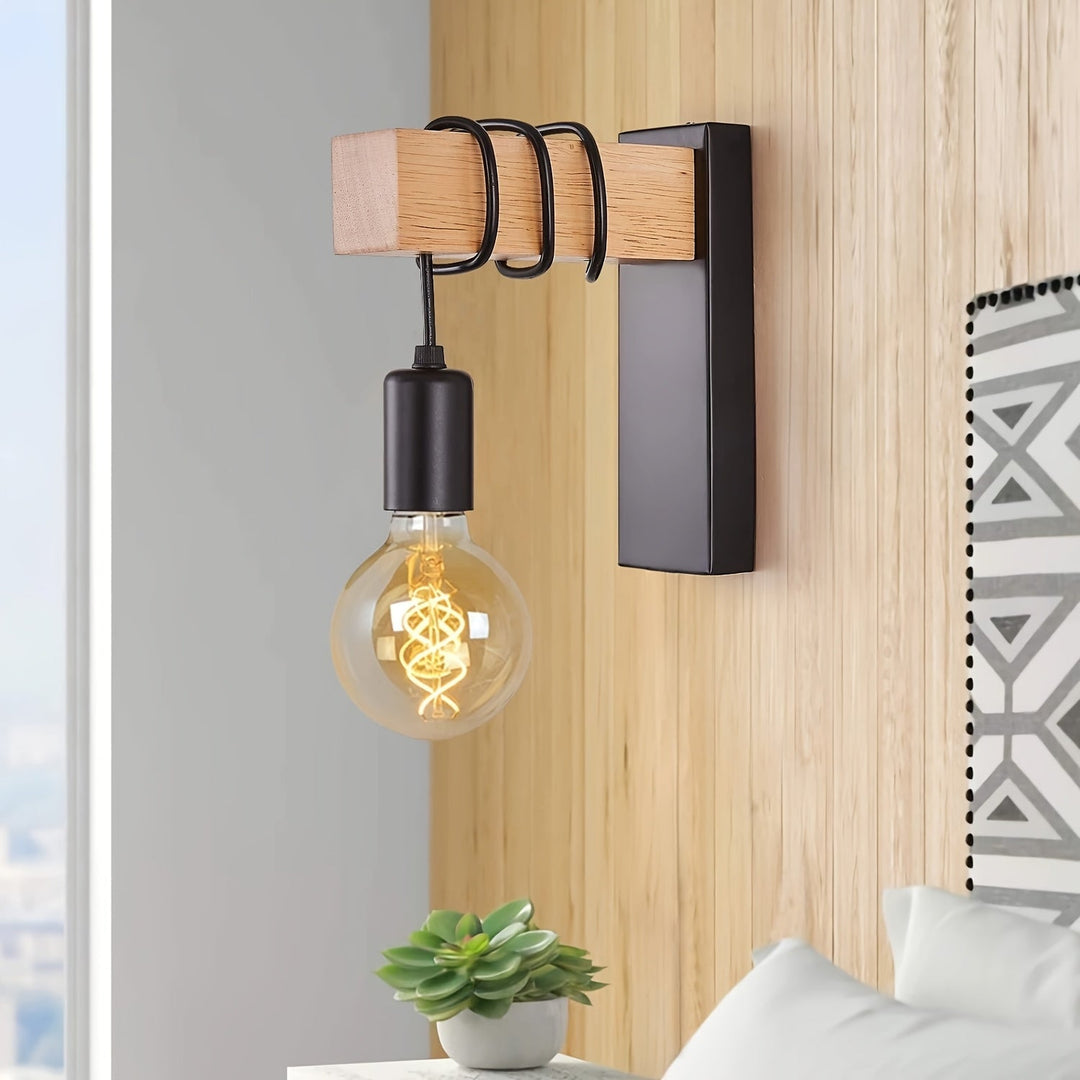 Industrial Wall Sconce | Exposed Bulb, Coiled Arm Detail