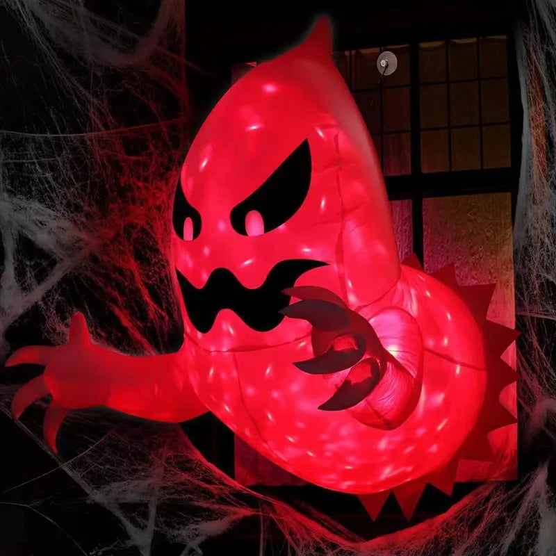 Inflatable Halloween Ghost Decoration | Built-In Blower, LED Light String &amp; Suction Cups | Folds Flat for Storage