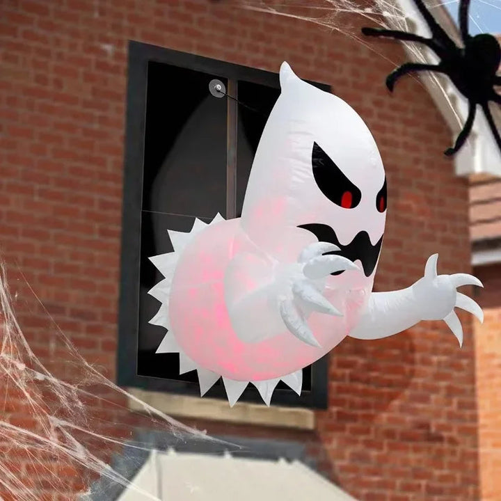 Inflatable Halloween Ghost Decoration | Built-In Blower, LED Light String &amp; Suction Cups | Folds Flat for Storage