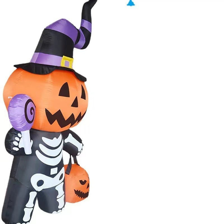 Inflatable Skeleton Pumpkin Halloween Decoration | LED Lights, Witch Hat, Blower Fan | Weather-Resistant Outdoor Yard Prop