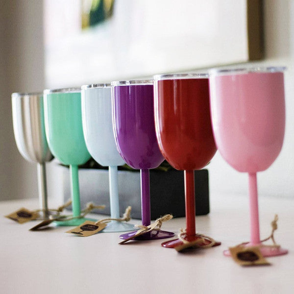 Insulated Stainless Steel Wine Glasses | Double Wall Thermal Cups with Leak-Proof Lid | Shatterproof &amp; Dishwasher Safe