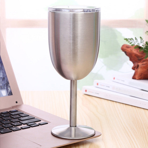 Insulated Stainless Steel Wine Glasses | Double Wall Thermal Cups with Leak-Proof Lid | Shatterproof &amp; Dishwasher Safe