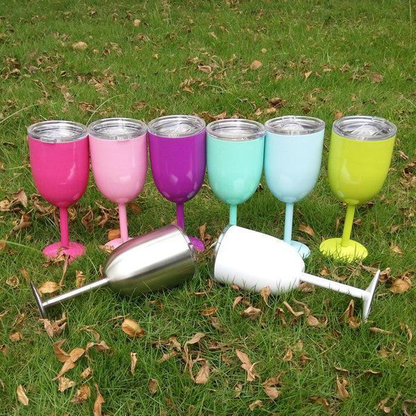 Insulated Stainless Steel Wine Glasses | Double Wall Thermal Cups with Leak-Proof Lid | Shatterproof & Dishwasher Safe
