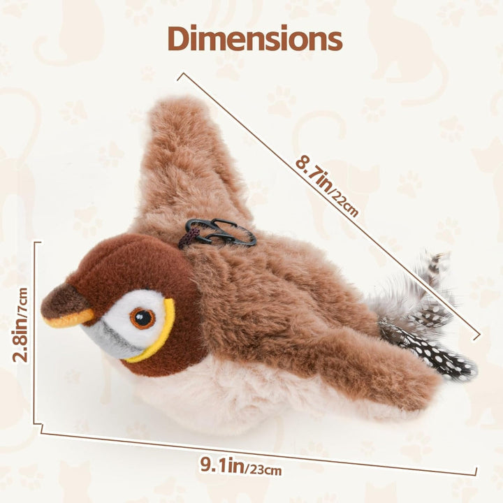 Interactive Bird Cat Toy Plush | Motion Sensor Chirping &amp; Flapping Wings | USB Rechargeable with Catnip Scent Included