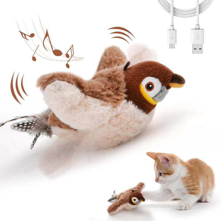 Interactive Bird Cat Toy Plush | Motion Sensor Chirping &amp; Flapping Wings | USB Rechargeable with Catnip Scent Included