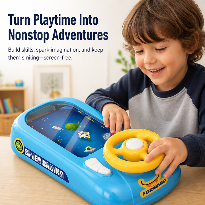 Interactive Steering Wheel Toy ABS | Space and Race Track Play Modes | USB Rechargeable, Lightweight Portable Design