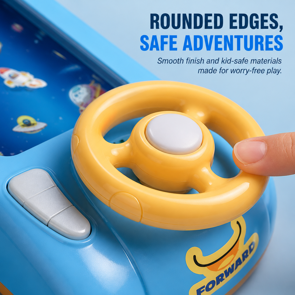 Interactive Steering Wheel Toy ABS | Space and Race Track Play Modes | USB Rechargeable, Lightweight Portable Design