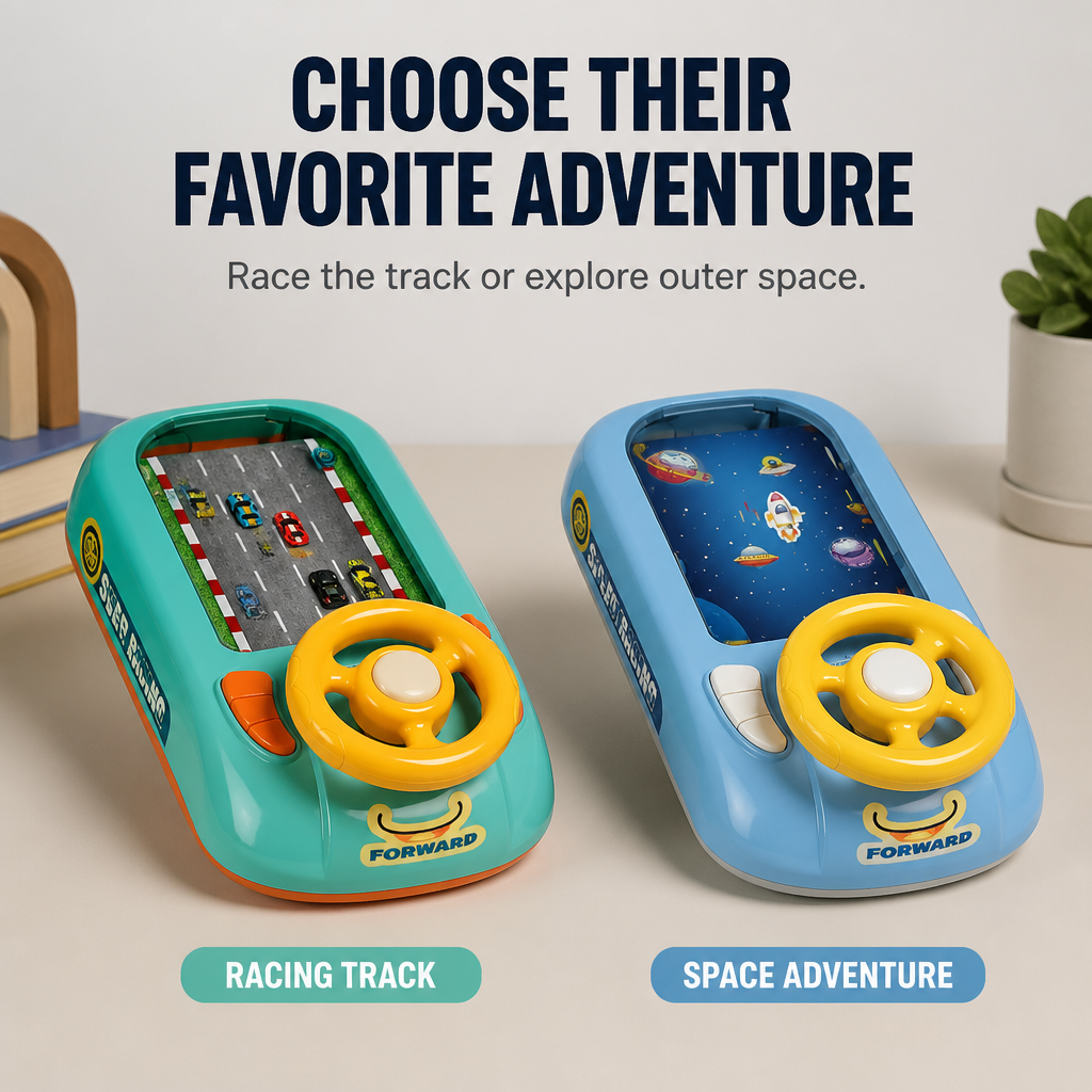 Interactive Steering Wheel Toy ABS | Space and Race Track Play Modes | USB Rechargeable, Lightweight Portable Design