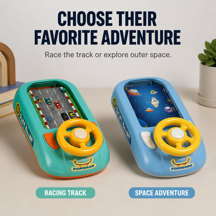 Interactive Steering Wheel Toy ABS | Space and Race Track Play Modes | USB Rechargeable, Lightweight Portable Design