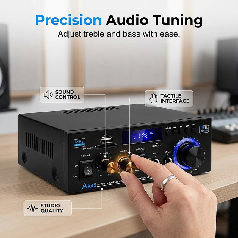 Karaoke Amplifier 5-in-1 | Bluetooth, USB, SD/MMC & FM Radio | Dual Microphone Inputs with Bass & Treble Control