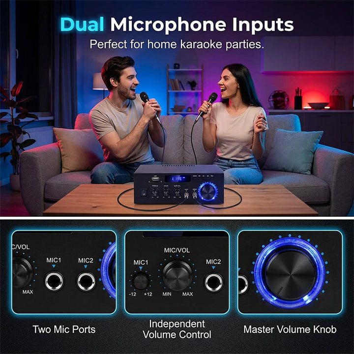 Karaoke Amplifier 5-in-1 | Bluetooth, USB, SD/MMC &amp; FM Radio | Dual Microphone Inputs with Bass &amp; Treble Control