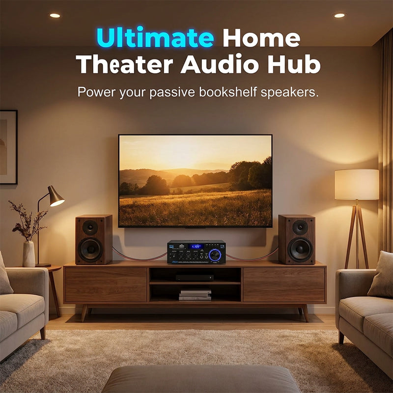 Karaoke Amplifier 5-in-1 | Bluetooth, USB, SD/MMC &amp; FM Radio | Dual Microphone Inputs with Bass &amp; Treble Control