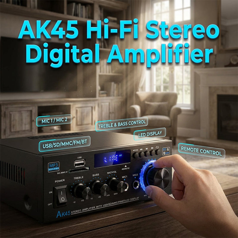 Karaoke Amplifier 5-in-1 | Bluetooth, USB, SD/MMC & FM Radio | Dual Microphone Inputs with Bass & Treble Control