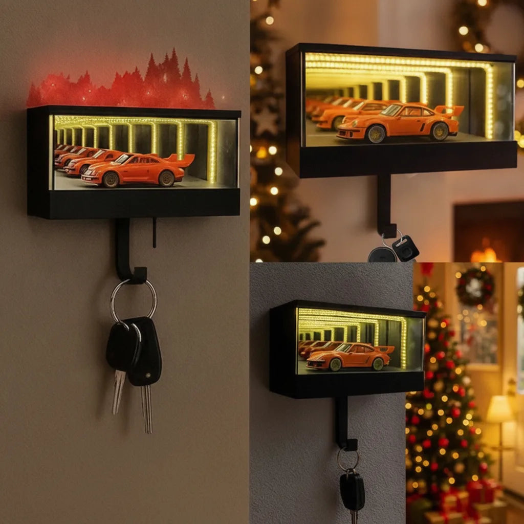 Key Holder | Infinity Mirror LED Display Case with Wall-Mounted Hook