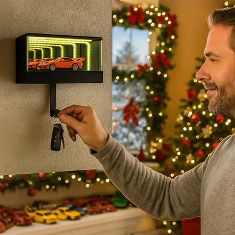 Key Holder | Infinity Mirror LED Display Case with Wall-Mounted Hook