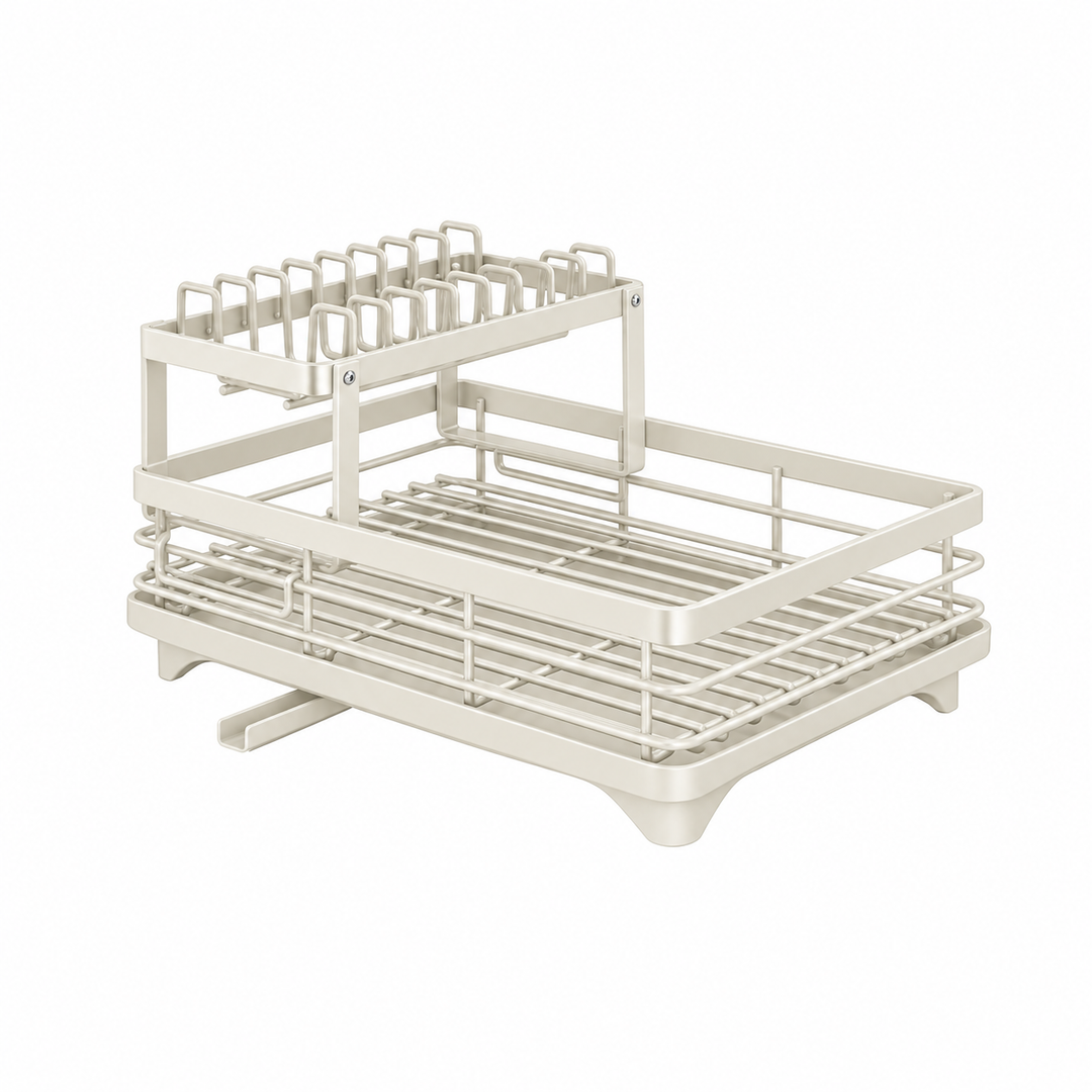 Kitchen Storage Dish Rack 2-Tier Coated Steel with 360 Rotating Drain