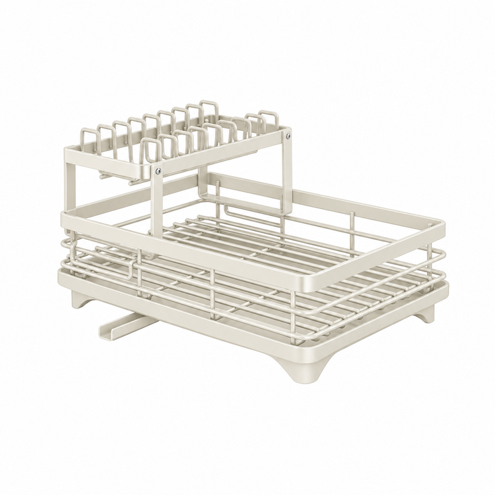 Kitchen Storage Dish Rack 2-Tier Coated Steel with 360 Rotating Drain