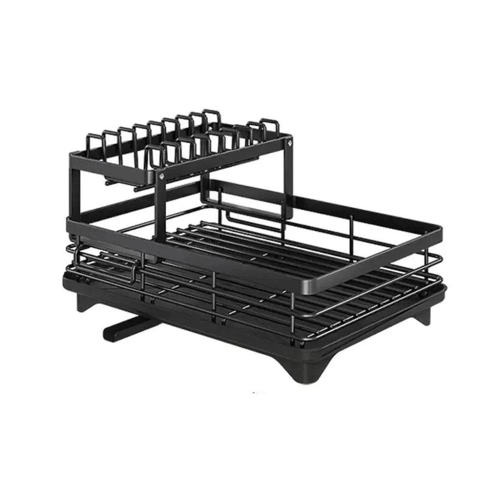 Kitchen Storage Dish Rack 2-Tier Coated Steel with 360 Rotating Drain