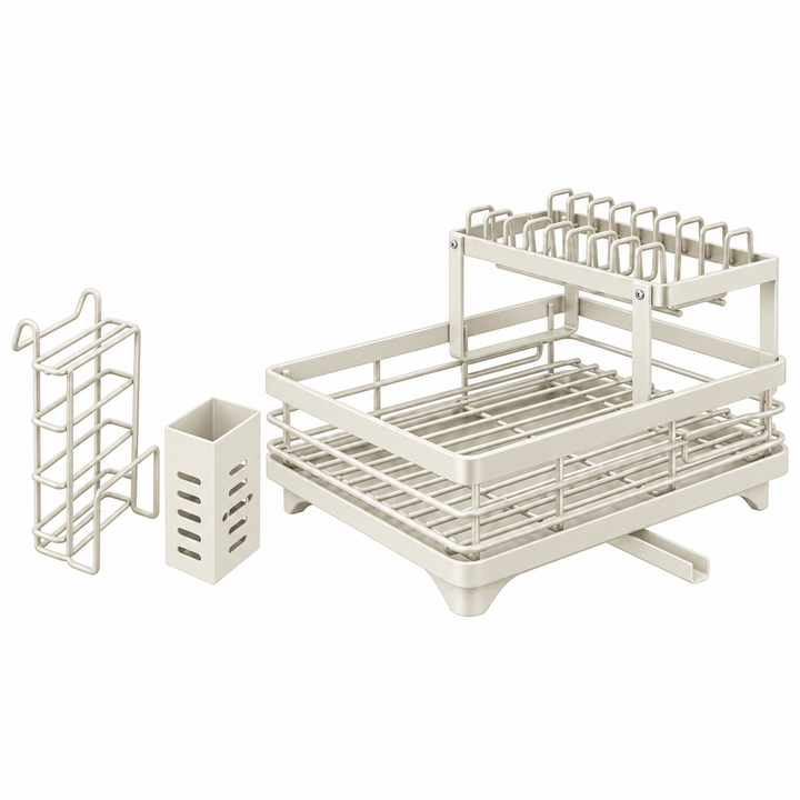 Kitchen Storage Dish Rack 2-Tier Coated Steel with 360 Rotating Drain