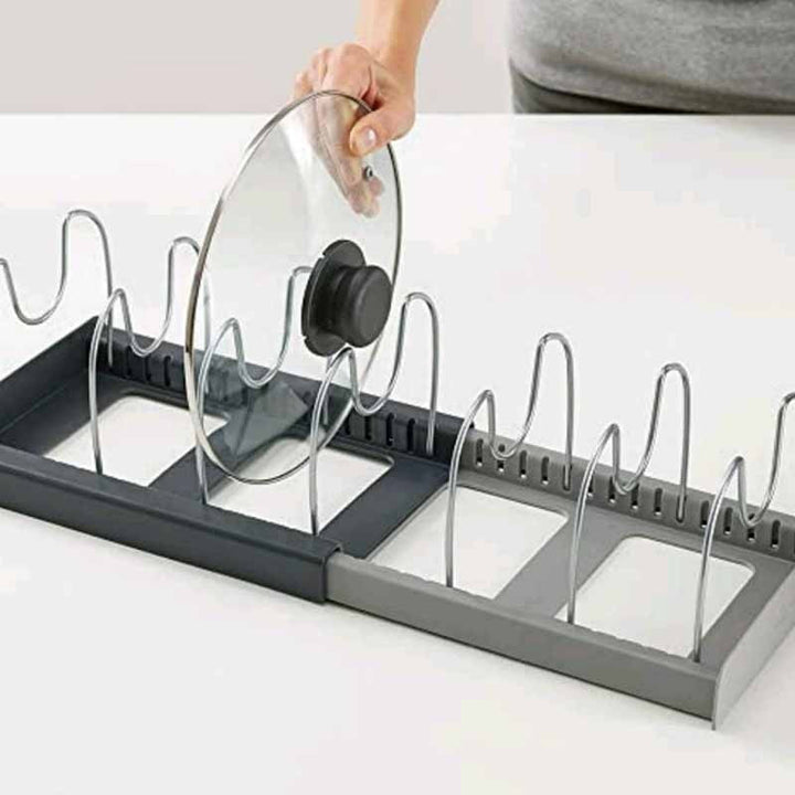 Kitchen Storage Pan Rack Expandable Stainless Steel with Tool-Free Assembly