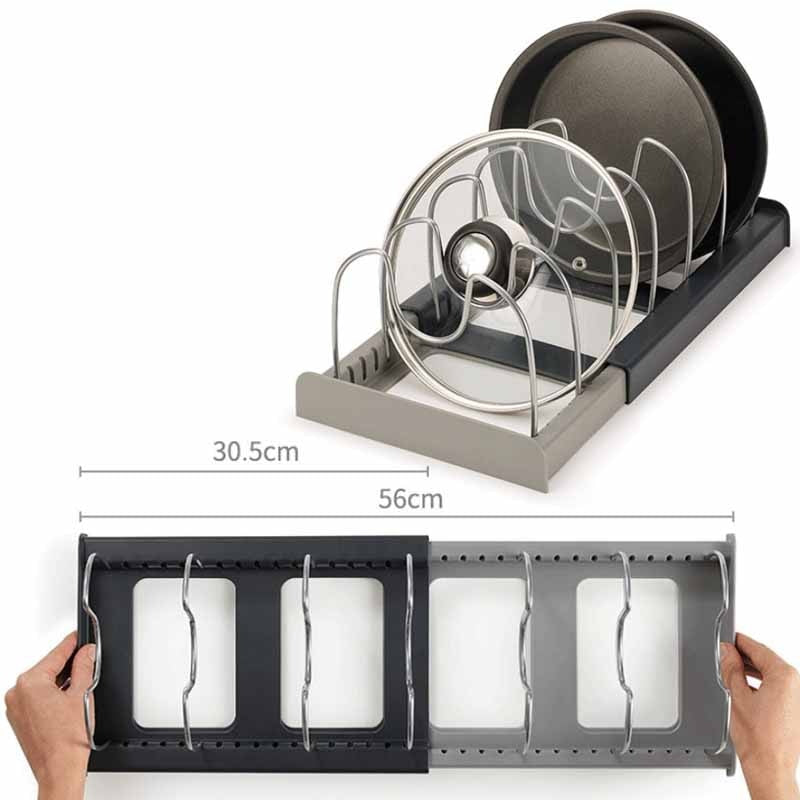 Kitchen Storage Pan Rack Expandable Stainless Steel with Tool-Free Assembly