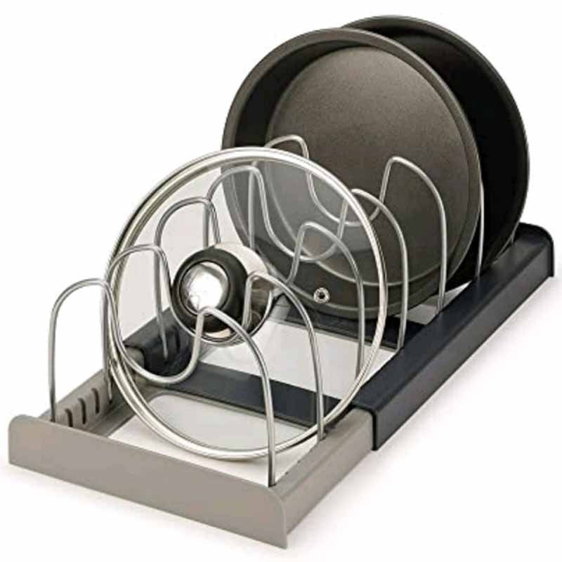 Kitchen Storage Pan Rack Expandable Stainless Steel with Tool-Free Assembly