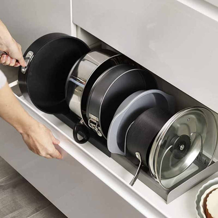 Kitchen Storage Pan Rack Expandable Stainless Steel with Tool-Free Assembly