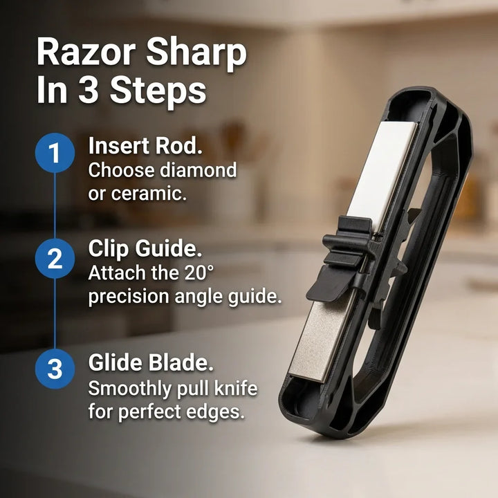 Knife Sharpener Diamond &amp; Ceramic | Guided 20-Degree Angle System | Restores Blunt Blades to Factory Sharpness