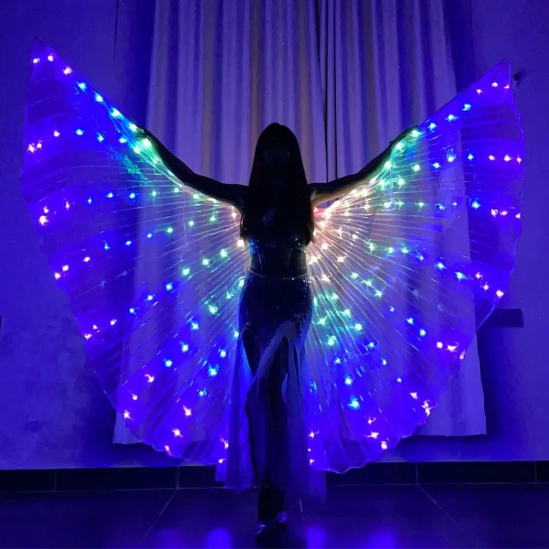 LED Belly Dance Wings for Women | USB Rechargeable Light-Up Costume Prop | Two Hand Sticks & Fiberglass Ribs Included