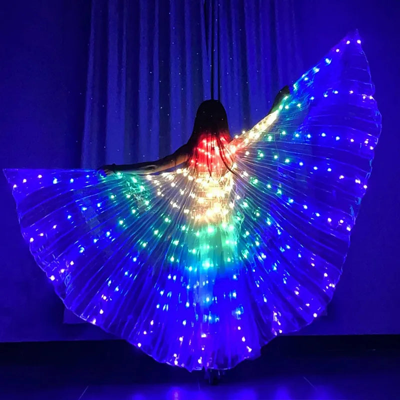 LED Belly Dance Wings for Women | USB Rechargeable Light-Up Costume Prop | Two Hand Sticks &amp; Fiberglass Ribs Included