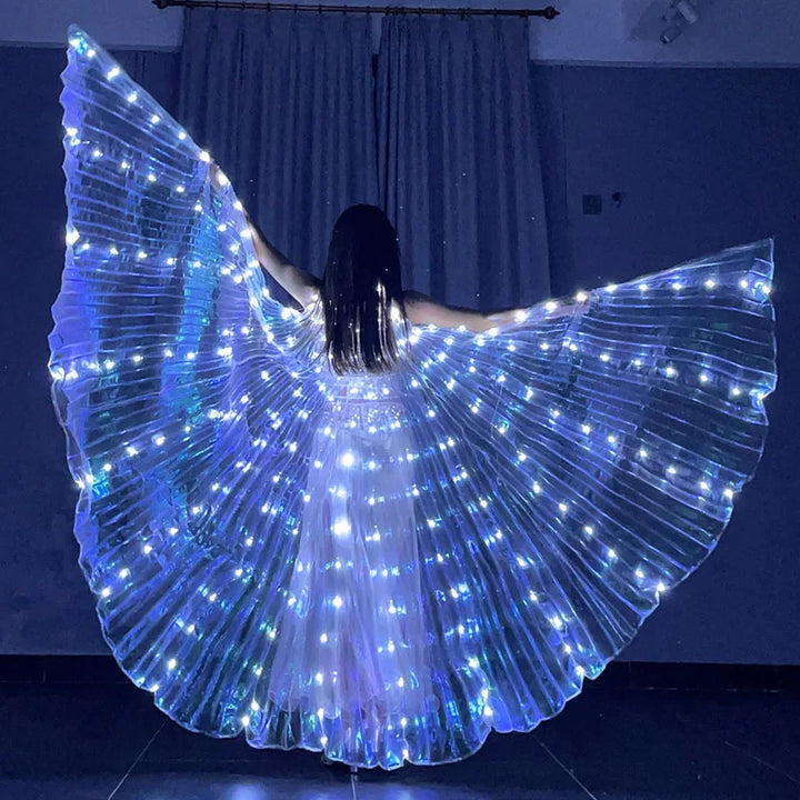 LED Belly Dance Wings for Women | USB Rechargeable Light-Up Costume Prop | Two Hand Sticks &amp; Fiberglass Ribs Included