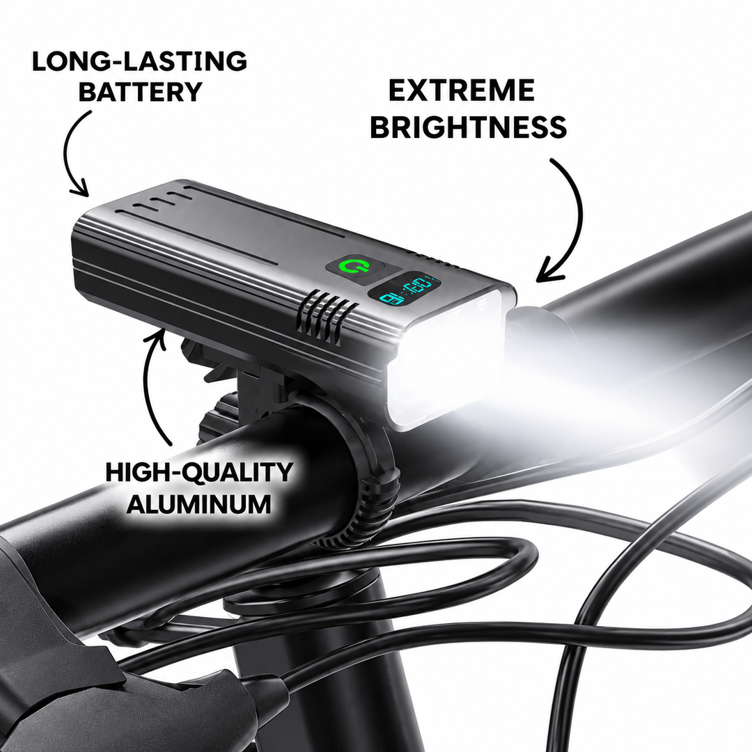 LED Bike Light 5000 Lumens | 12 LEDs USB-C Rechargeable Battery | 10,000mAh Capacity with Digital Display and Aluminium Housing