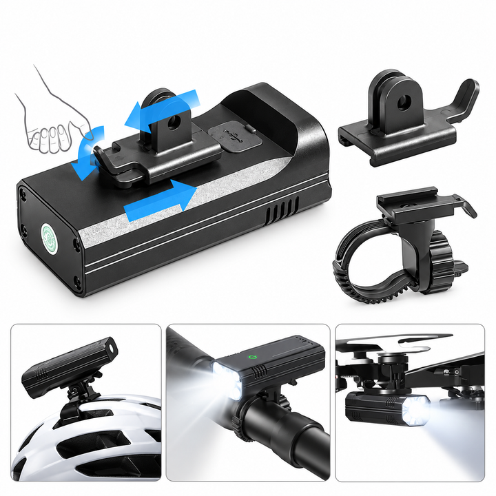 LED Bike Light 5000 Lumens | 12 LEDs USB-C Rechargeable Battery | 10,000mAh Capacity with Digital Display and Aluminium Housing