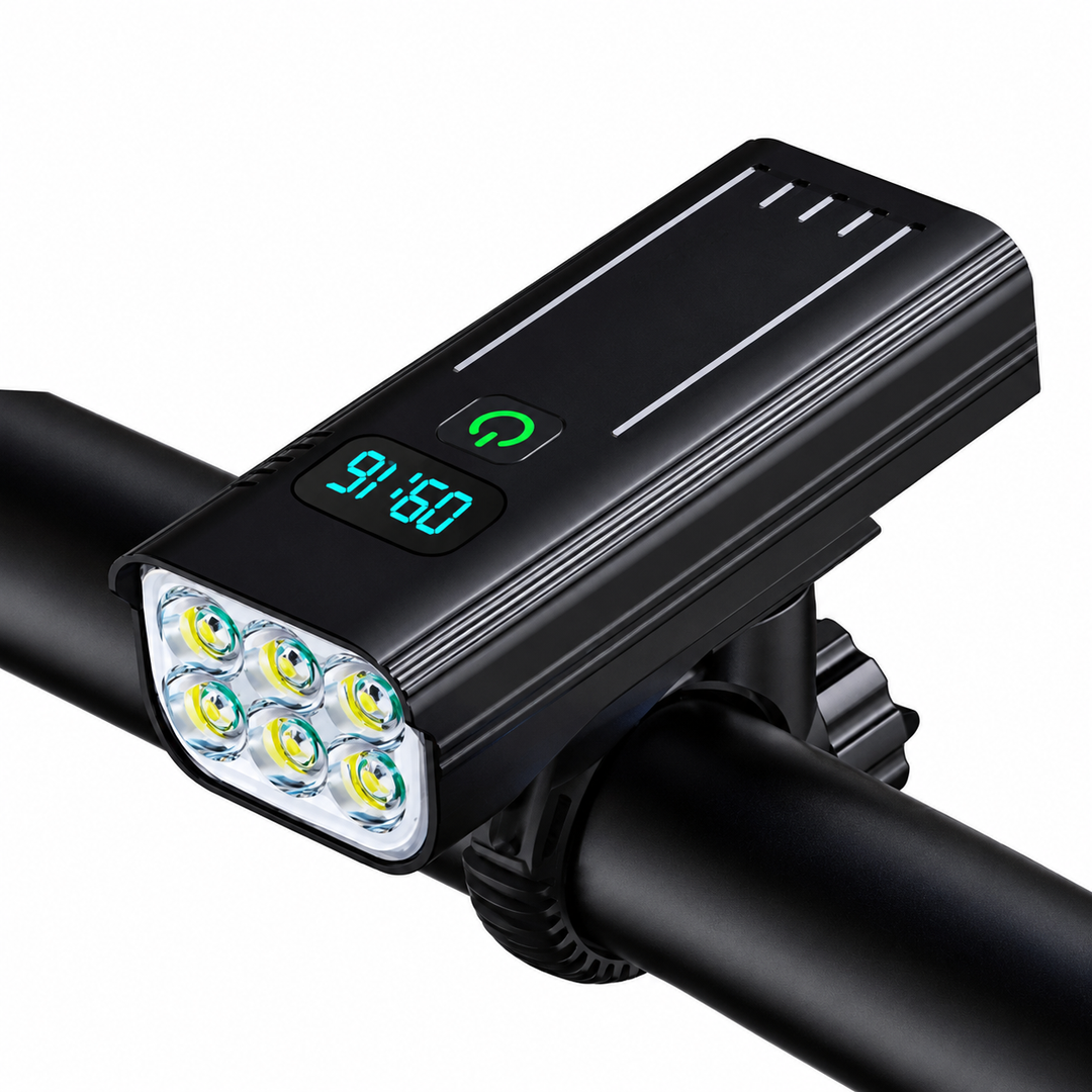 LED Bike Light 5000 Lumens | 12 LEDs USB-C Rechargeable Battery | 10,000mAh Capacity with Digital Display and Aluminium Housing