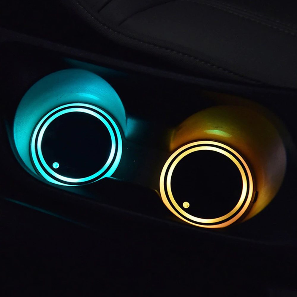 LED Cup Holder Lights | 7-Colour Changing Suction Mount Discs | Waterproof Glow for Cars, Desks & Party Tables