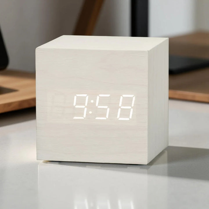 LED Digital Alarm Clock Cube Temperature Display Night Mode